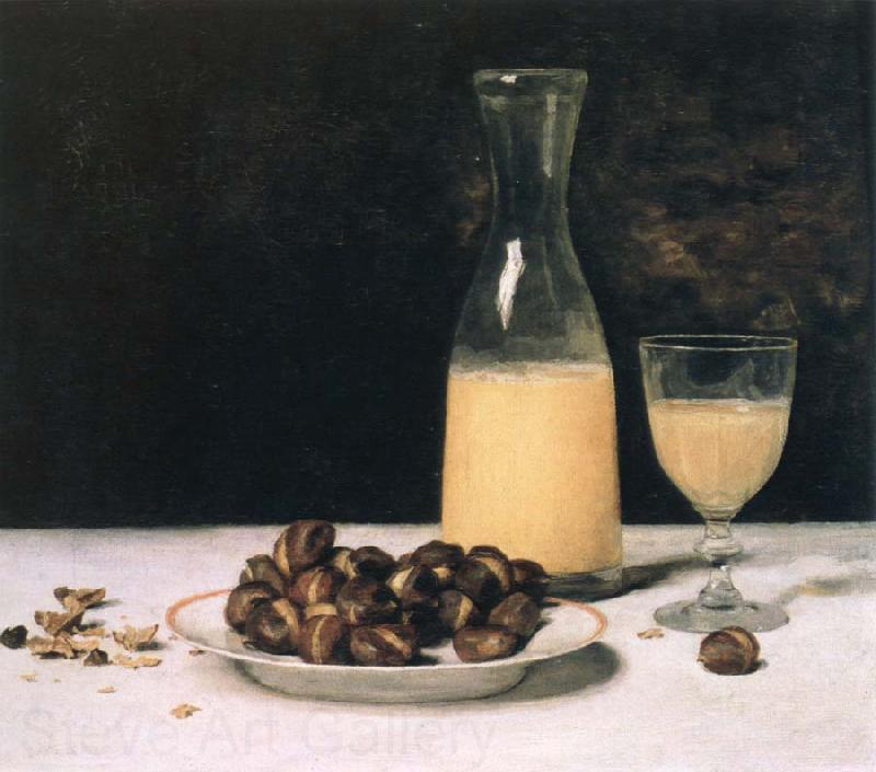 Albert Anker still life with wine and chestnuts